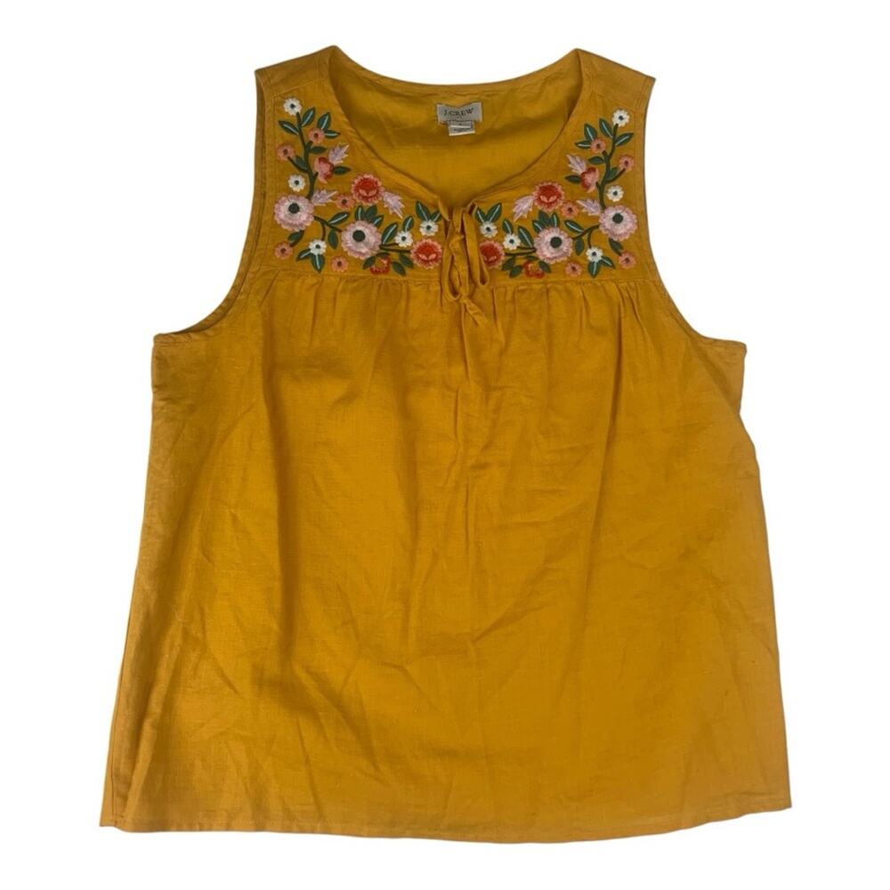 J. Crew Mustard Floral Embroidered Linen Tank